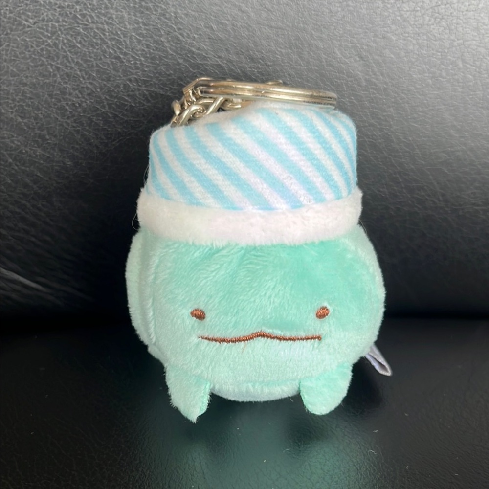 Sumikko Gurashi Tokage with striped hat Plush Keychain with metal chain, No tag